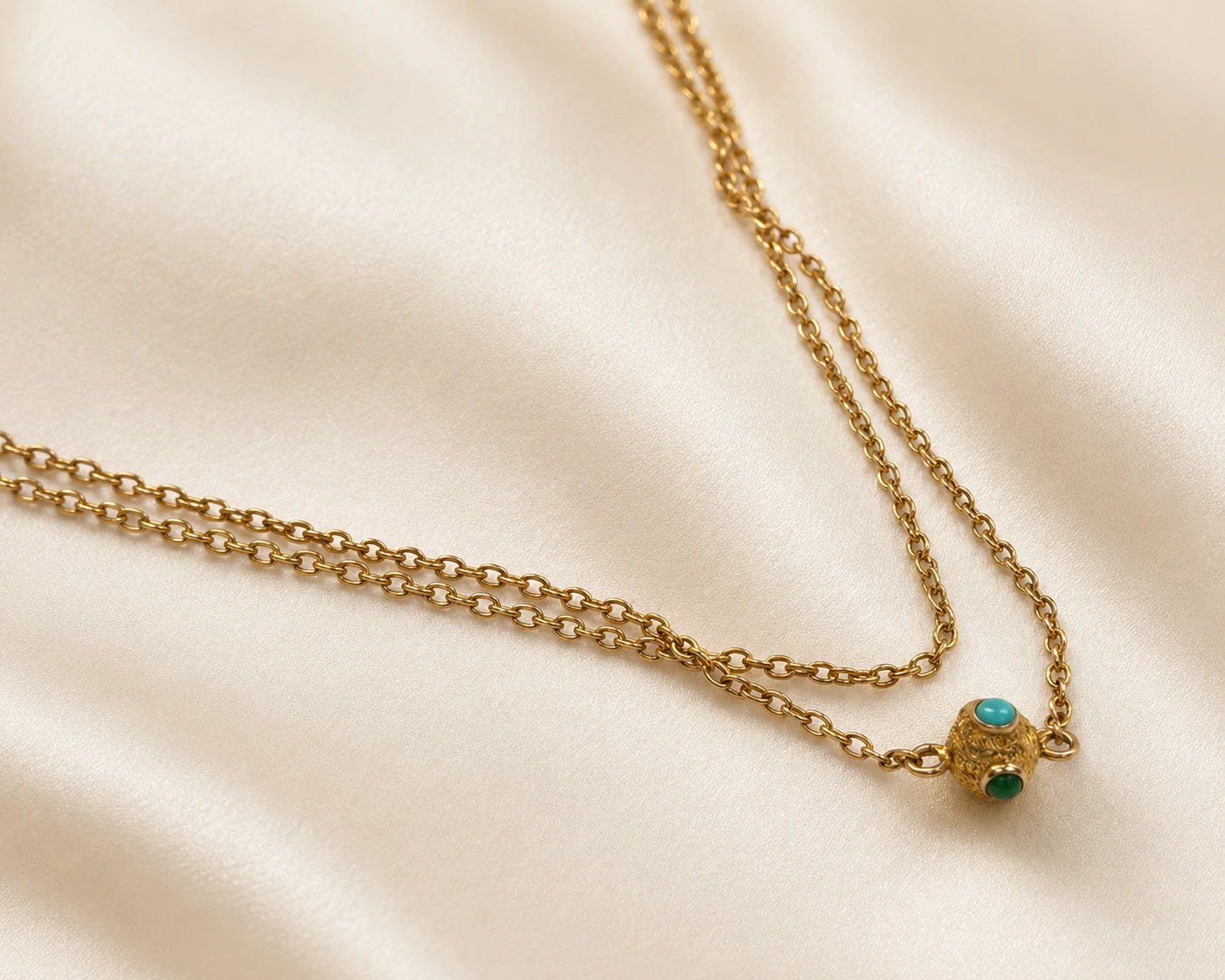 antique Victorian turquoise beaded chain in 9ct gold for sale in Leeds