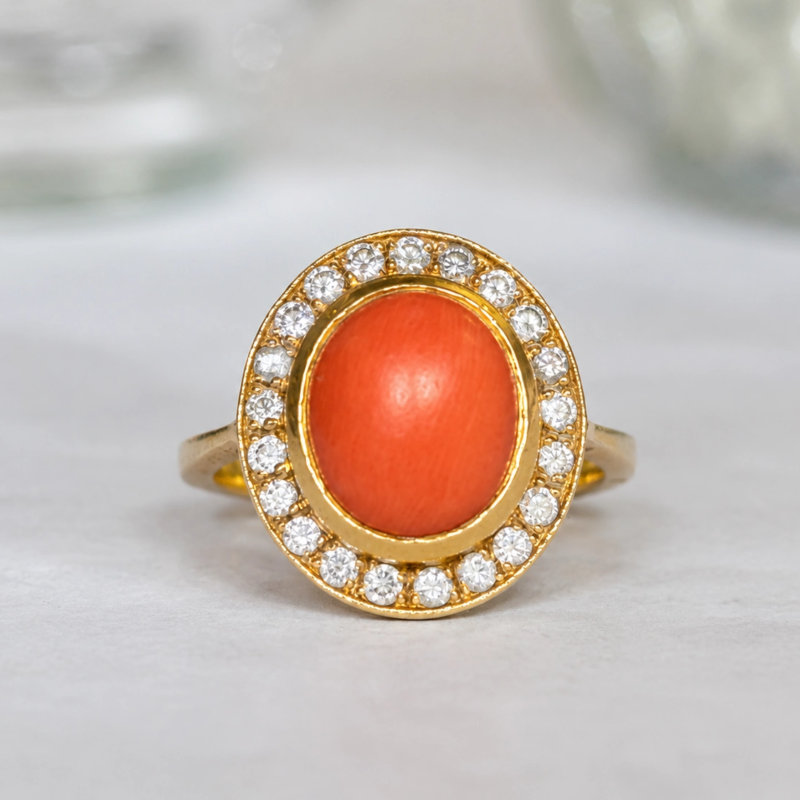 vintage coral and diamond ring in 18ct gold for sale in Leeds