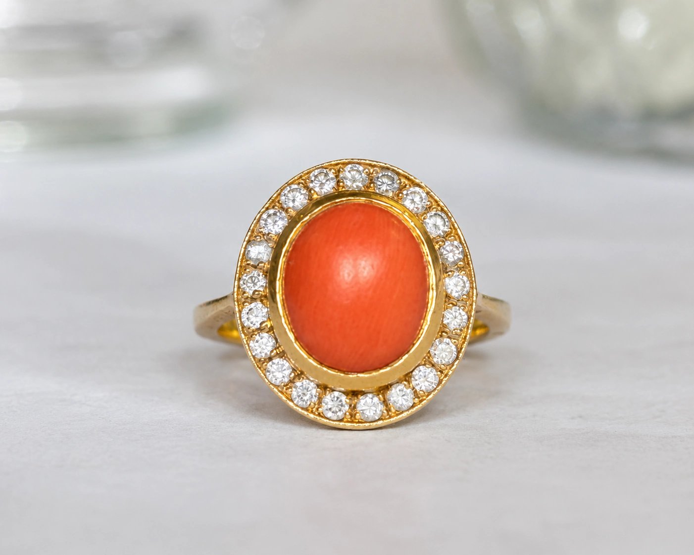 vintage coral and diamond ring in 18ct gold for sale in Leeds