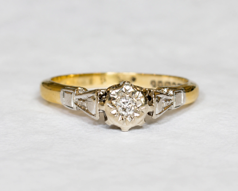 vintage diamond ring in 18ct yellow gold and platinum dated 1971 for sale in Leeds.