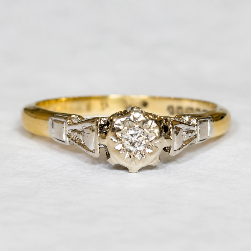 vintage diamond ring in 18ct yellow gold and platinum dated 1971 for sale in Leeds.