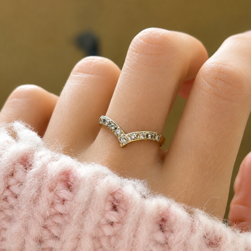 vintage diamond wishbone ring in 9ct yellow gold for sale in leeds shown on model's hand