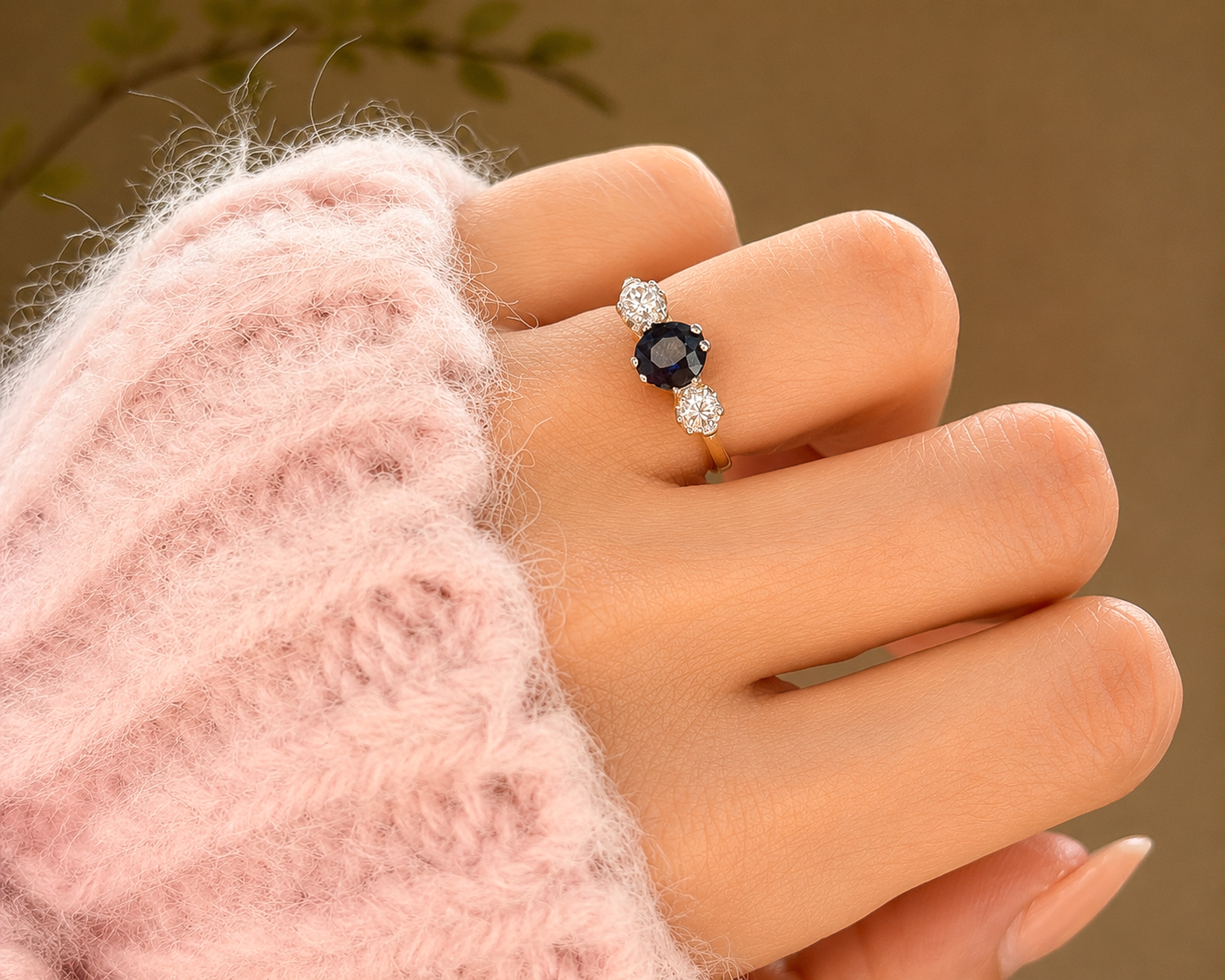 1930s sapphire 3 stone on hand
