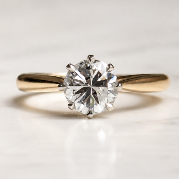 antique Art Deco 1ct diamond solitaire ring in 18ct yellow gold and platinum for sale in Leeds