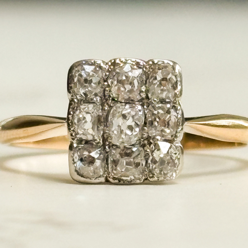Art deco diamond panel ring in 18ct gold and platinum for sale in Leeds