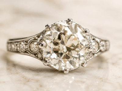 A close up of an antique diamond cut