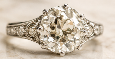 A close up of an antique diamond cut