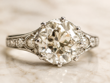 A close up of an antique diamond cut