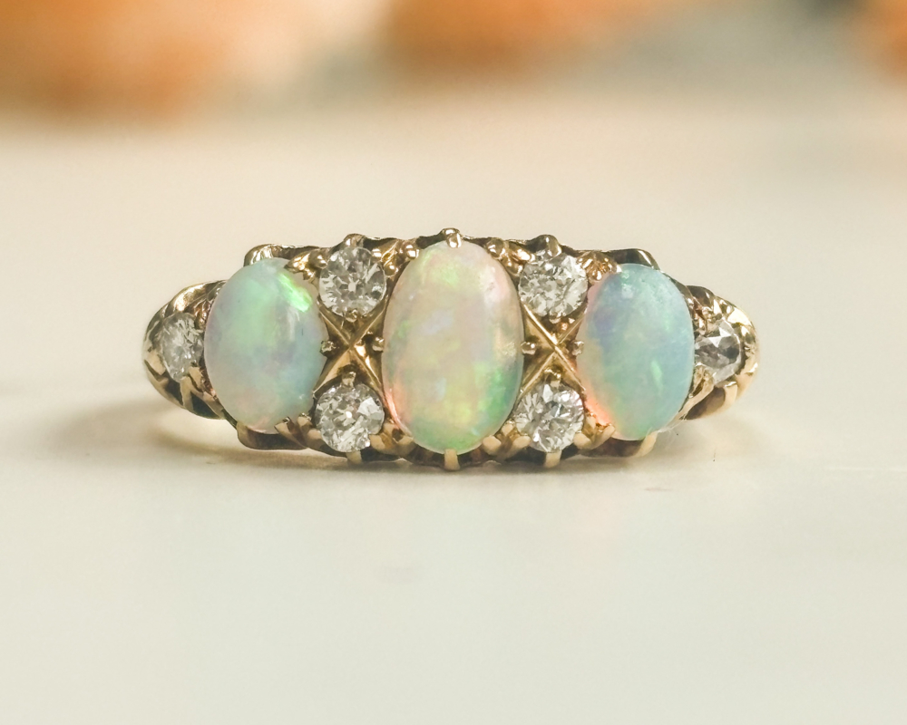 antique Victorian opal and diamond ring im 18ct yellow gold for sale in Leeds
