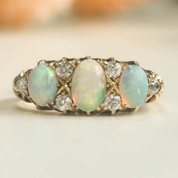 antique Victorian opal and diamond ring im 18ct yellow gold for sale in Leeds