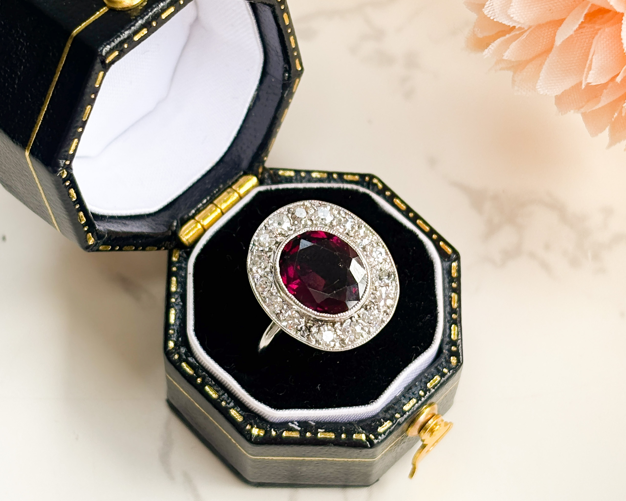 art deco garnet ring box