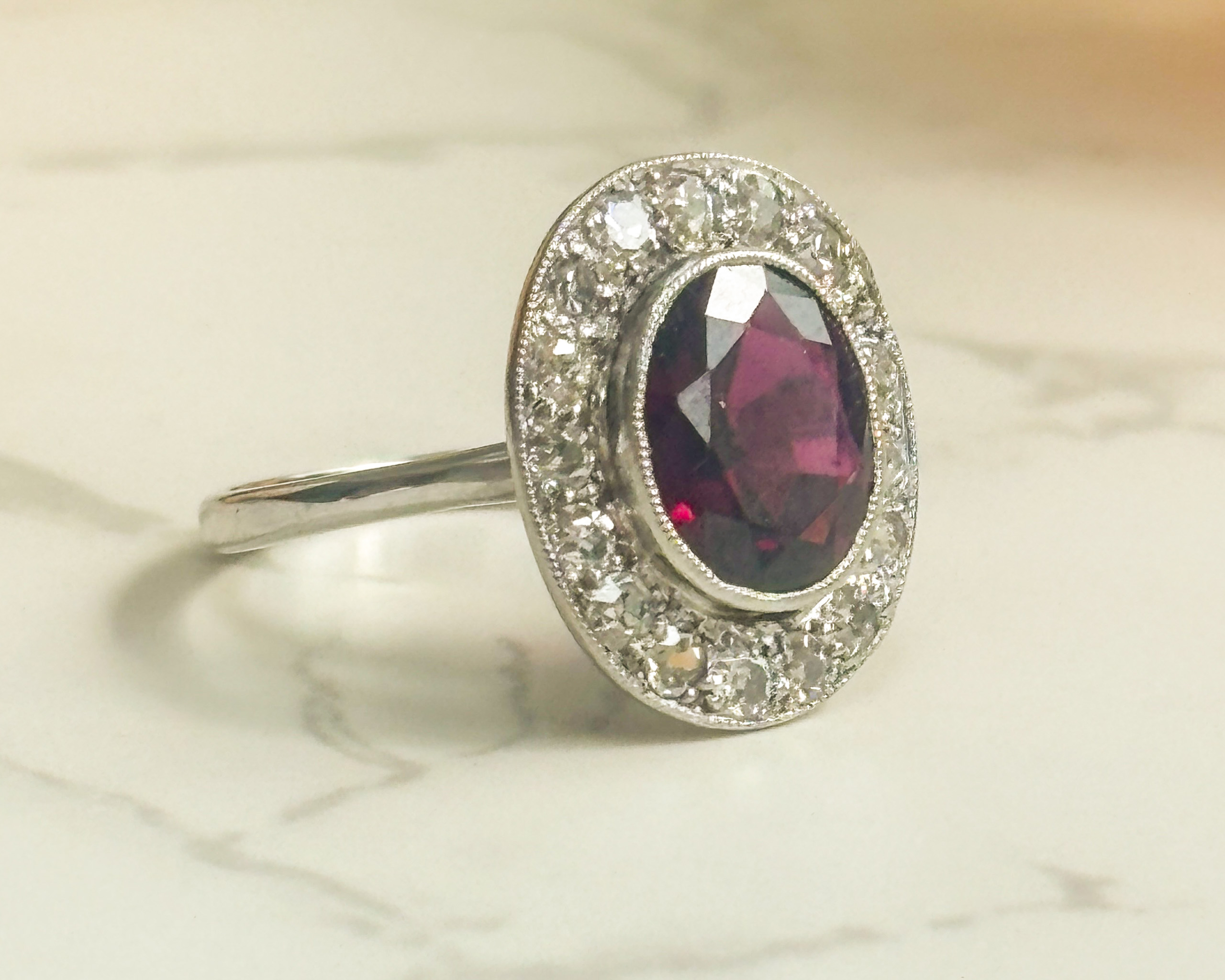 art deco garnet ring side