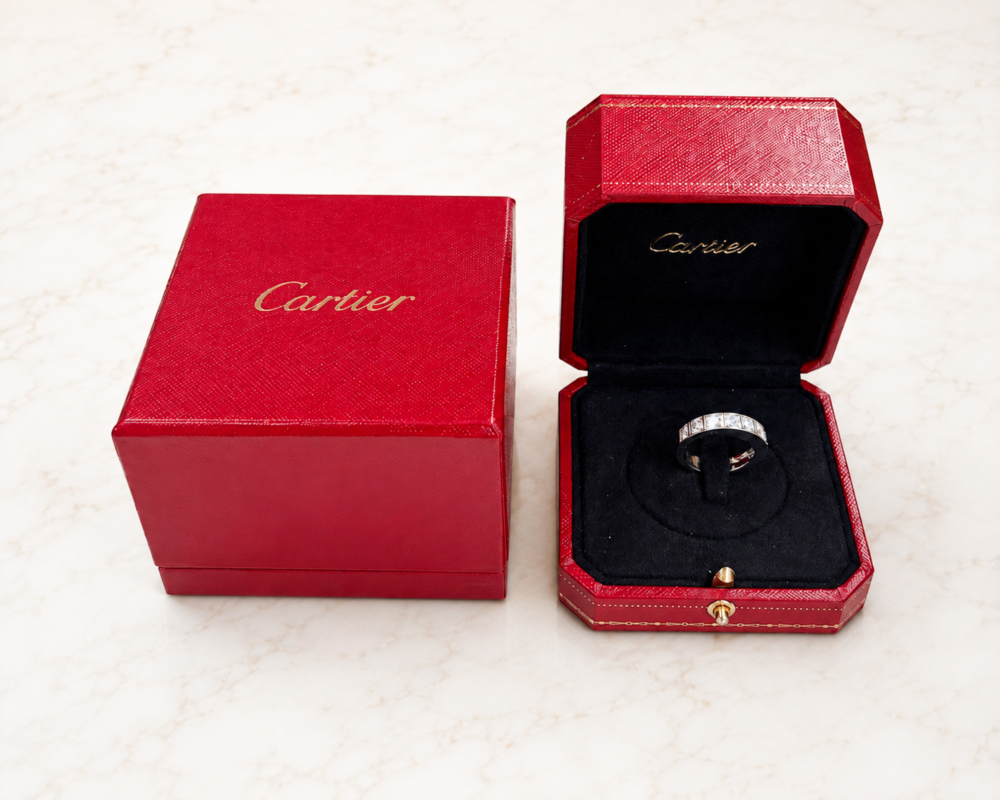 Vintage Cartier diamond half eternity ring in 18ct white gold. 1.9ct for sale in Leeds, original boxes