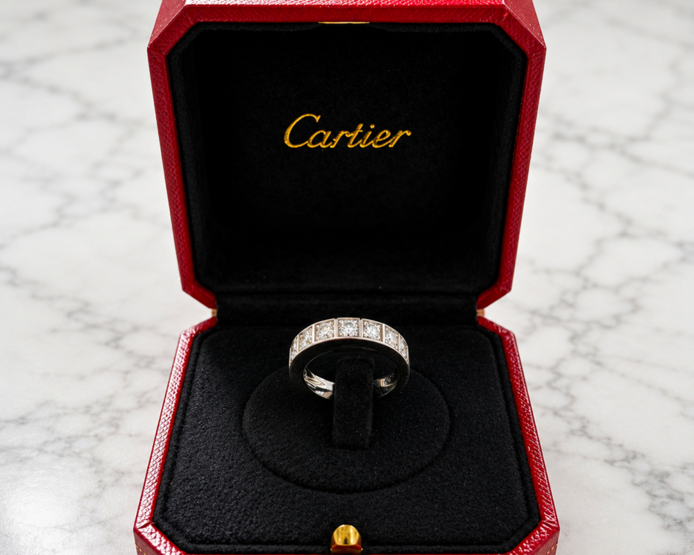 cartier ring in open box Vintage Cartier diamond half eternity ring in 18ct white gold. 1.9ct for sale in Leeds