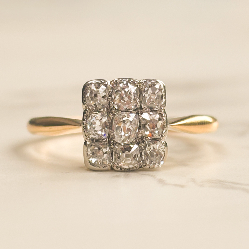 Art deco diamond panel ring in 18ct gold and platinum for sale in Leeds