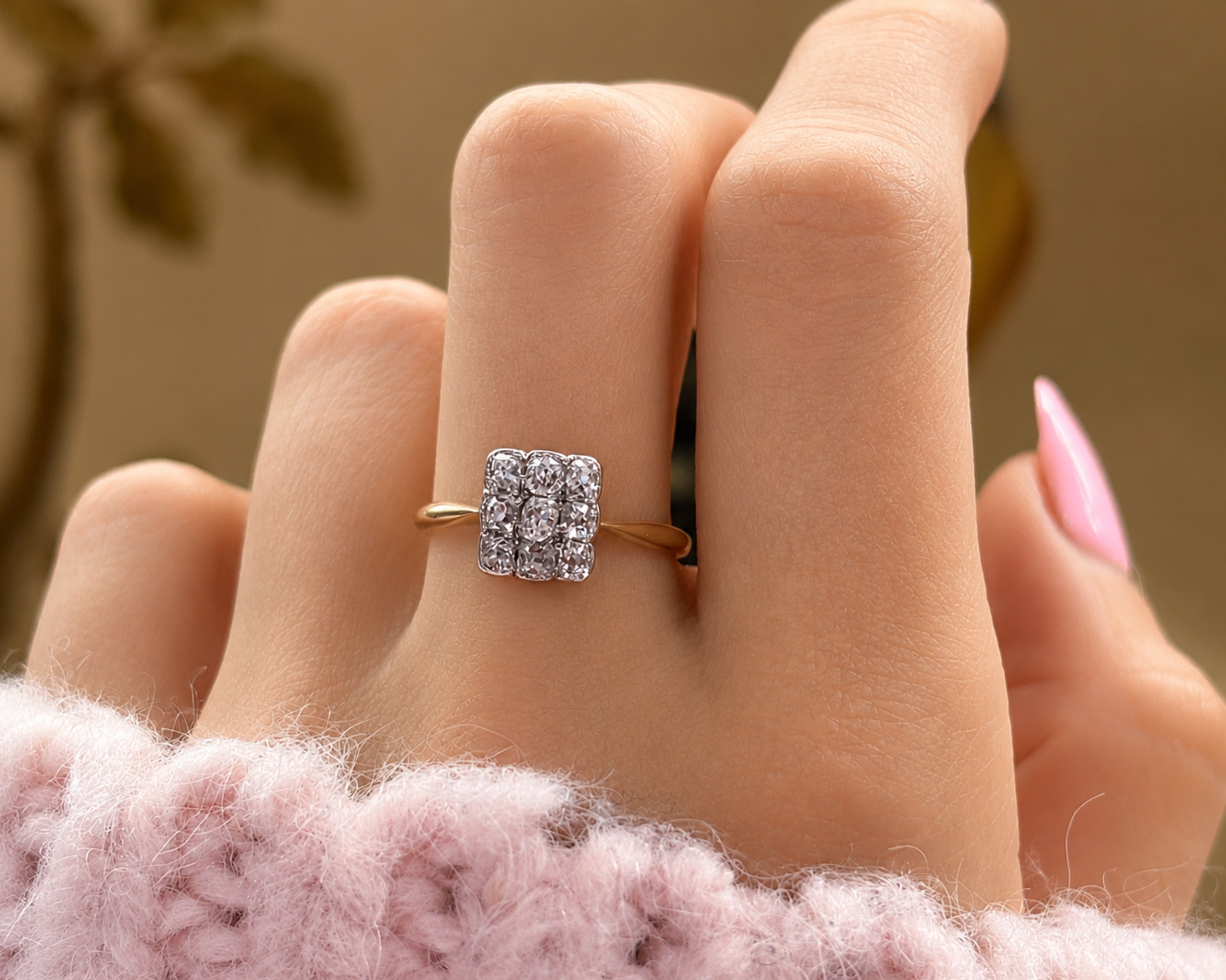 diamond panel ring on hand