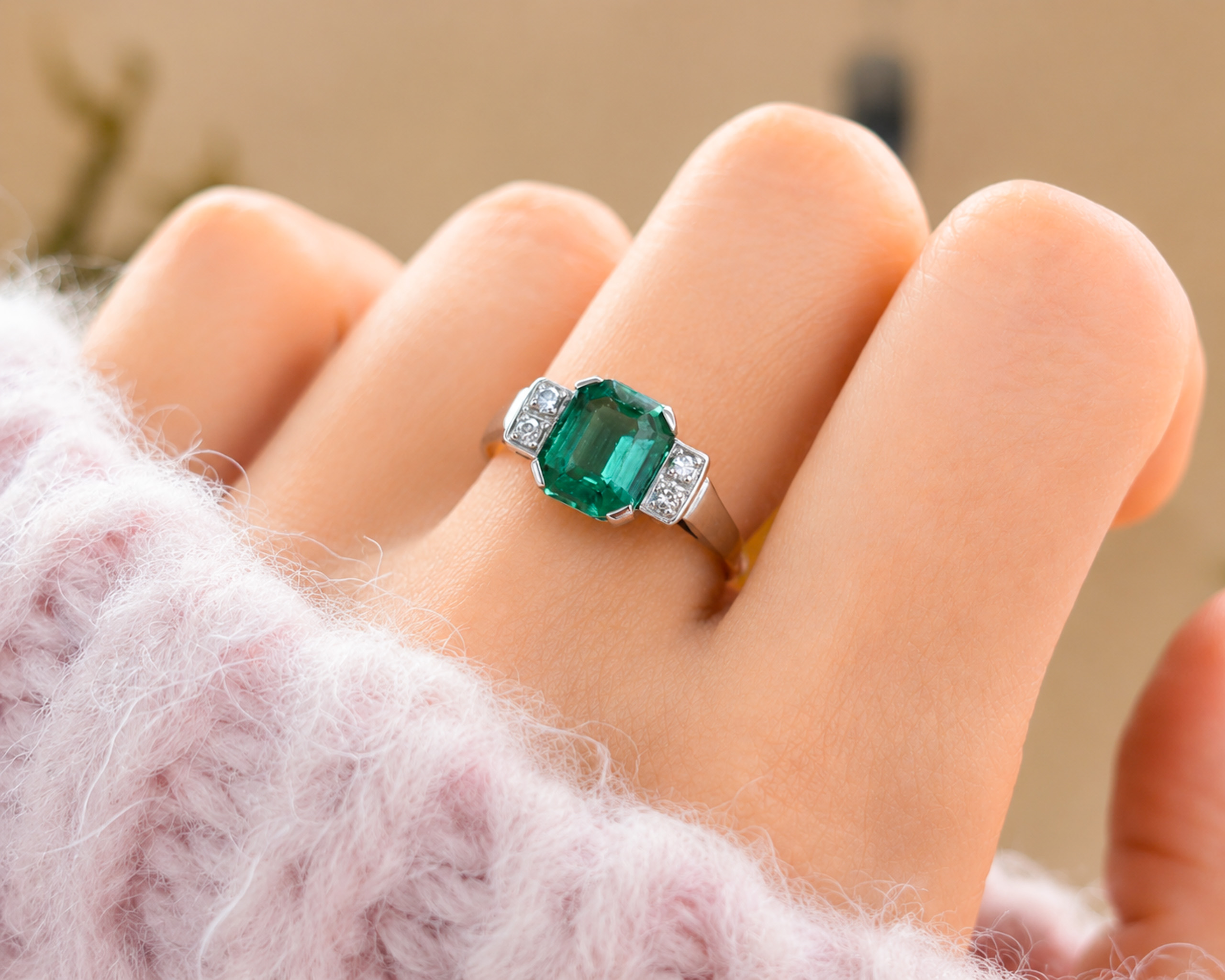 green tourmaline ring on hand