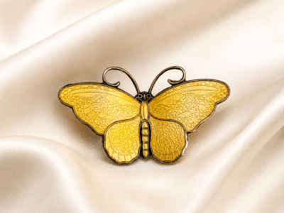 vintage David Andersen silver and enamel butterfly brooch for sale in Leeds