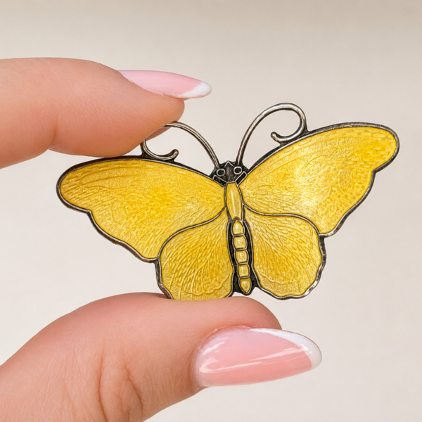 vintage David Andersen silver and enamel butterfly brooch for sale in Leeds