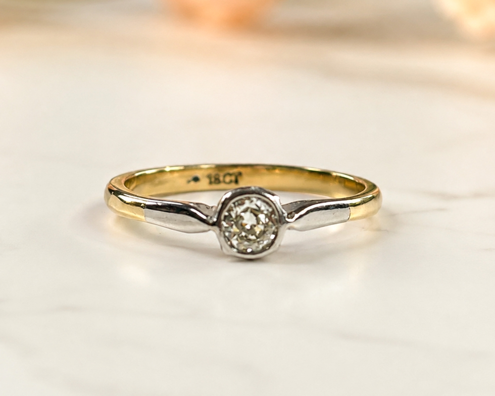 art deco little solitaire Art Deco diamond solitaire ring in 18ct gold with a bezel set diamond for sale in Leeds