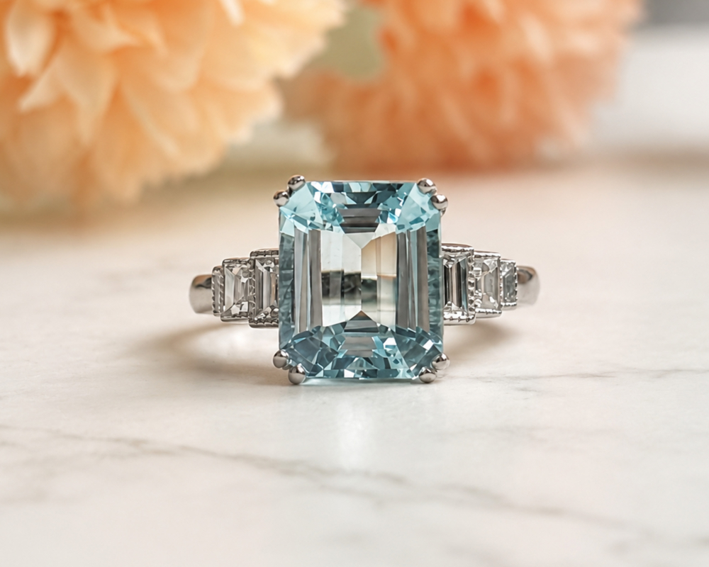 art deco style aquamarine ring art deco style aquamarine and diamond ring in platinum for sale in Leeds