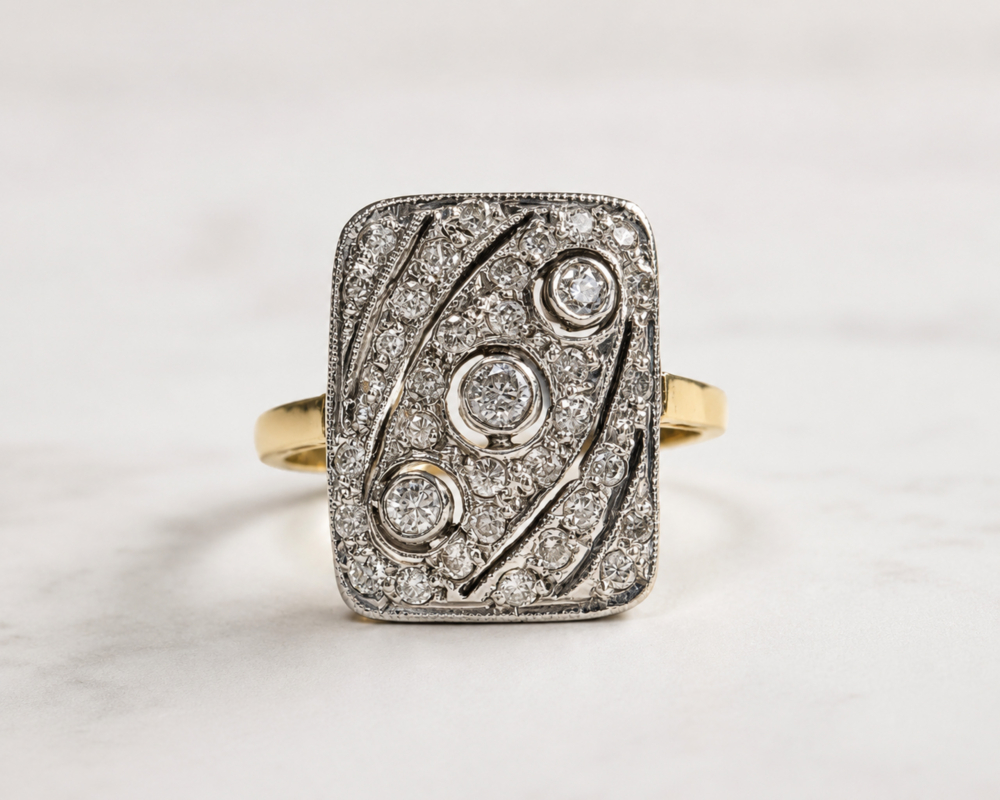 diamond panel ring Art Deco style diamond panel ring in 18ct yellow gold for sale in Leeds