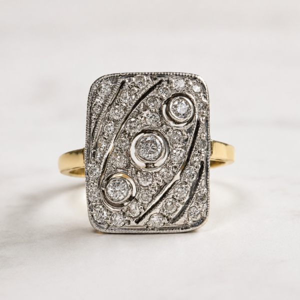Art Deco style diamond panel ring in 18ct yellow gold for sale in Leeds
