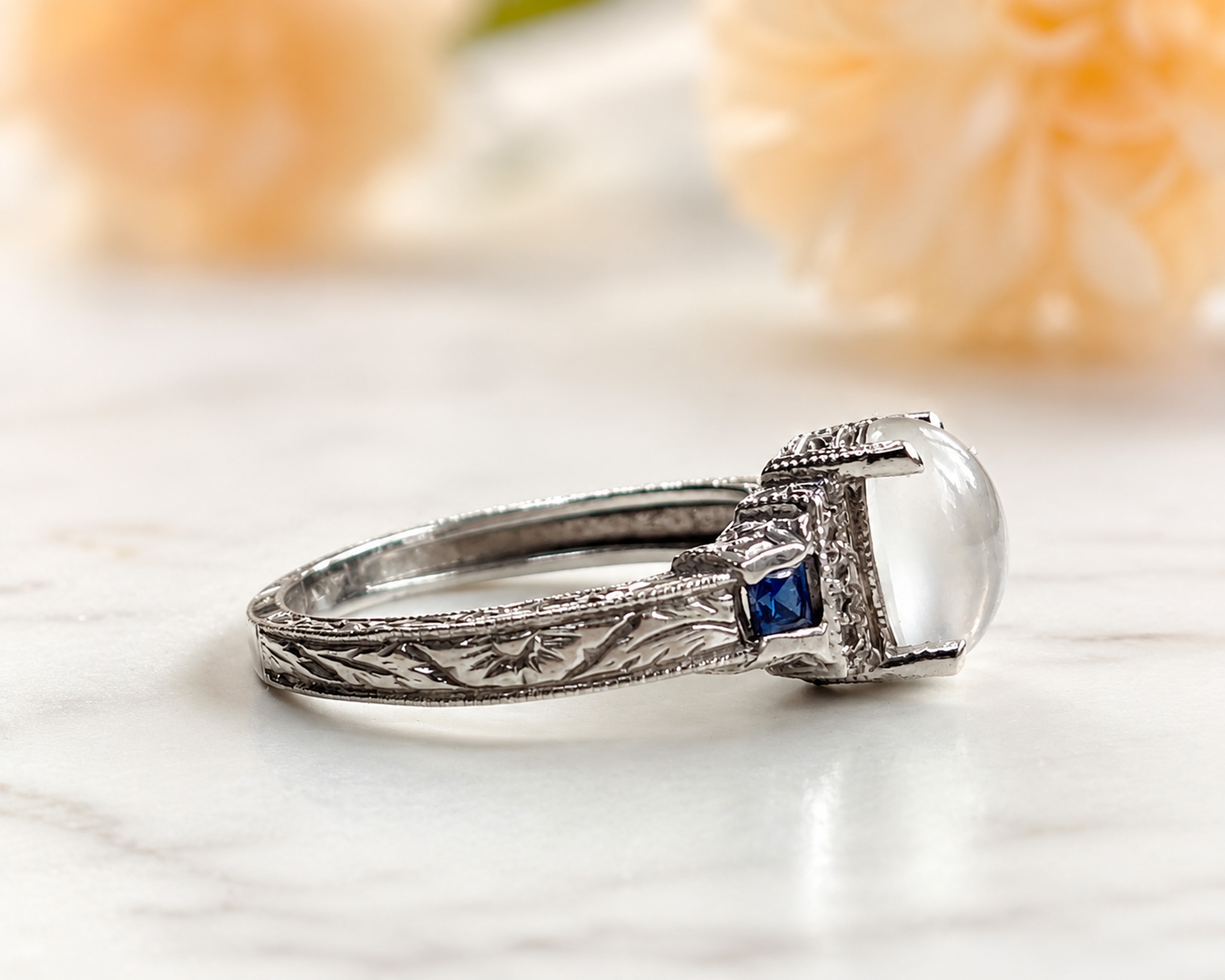 moonstone and sapphire ring side view