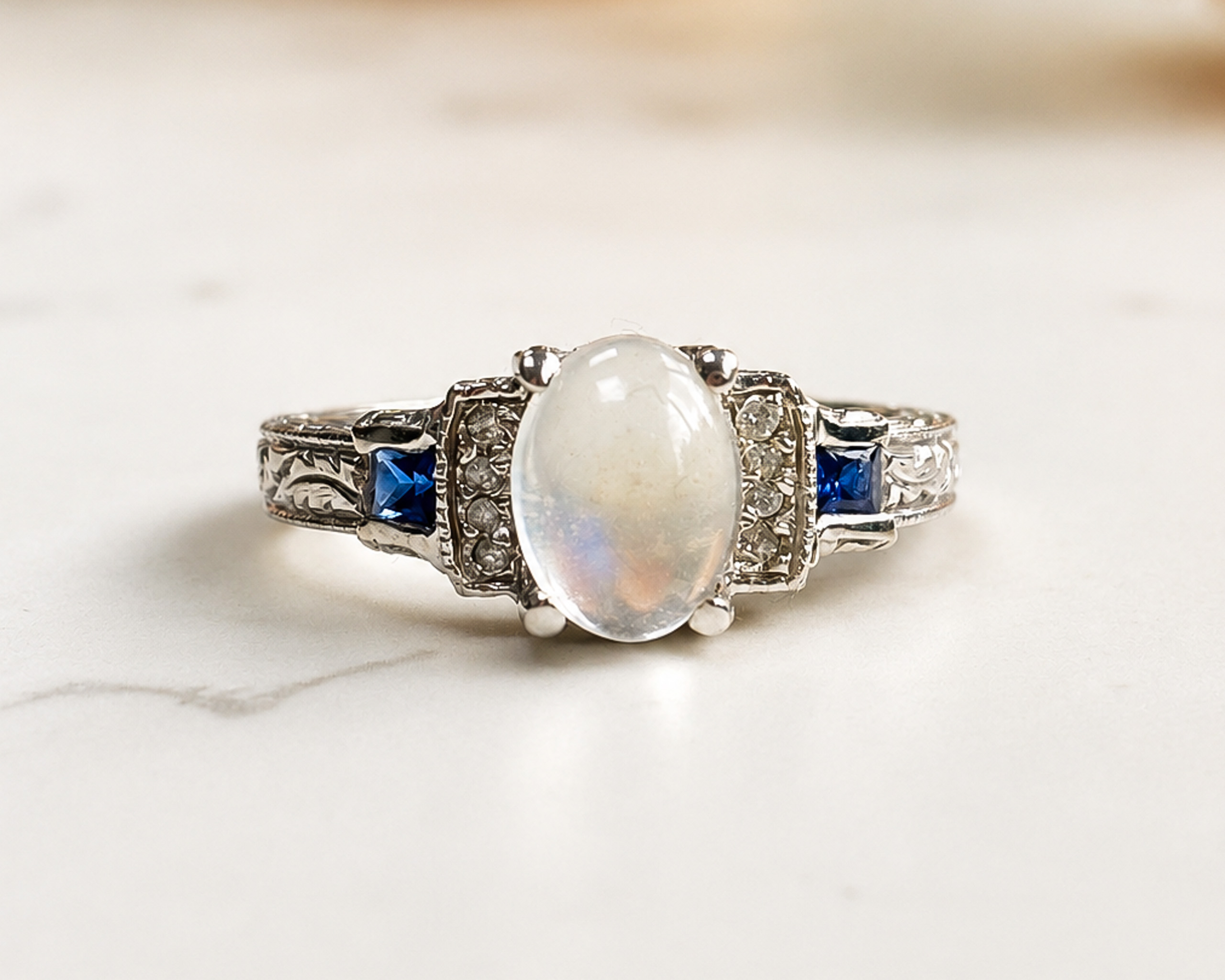 moonstone and sapphire ring