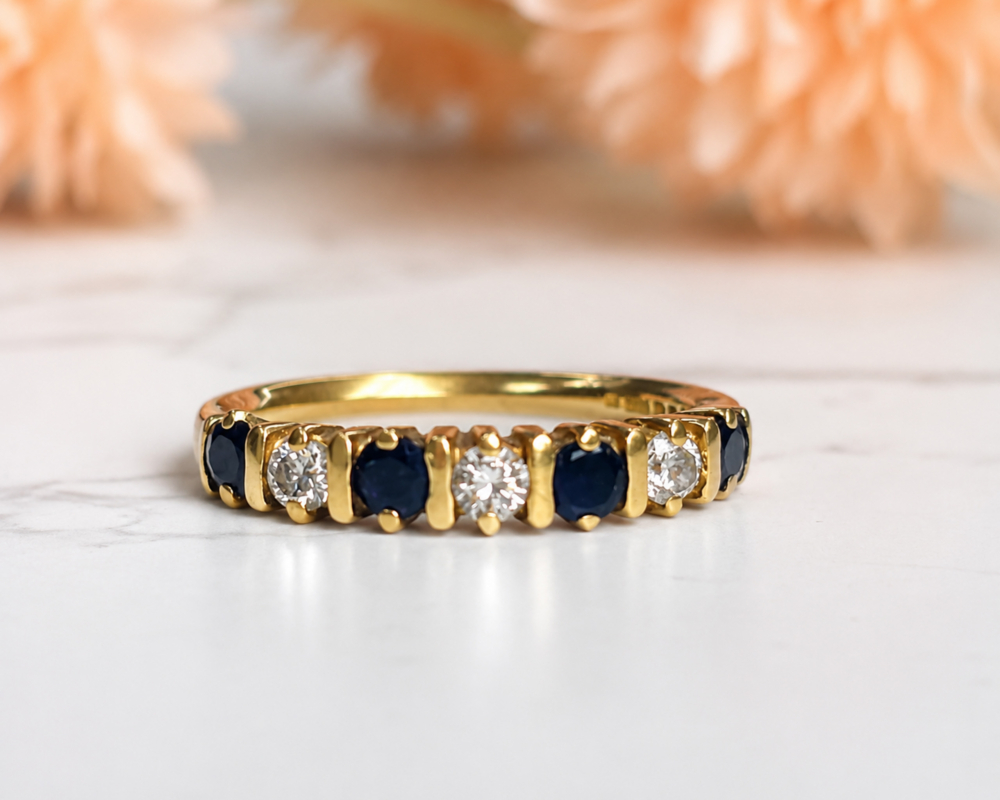 sapphhire stacking ring vintage sapphire stacking ring set with diamonds in 9ct gold for sale in Leeds