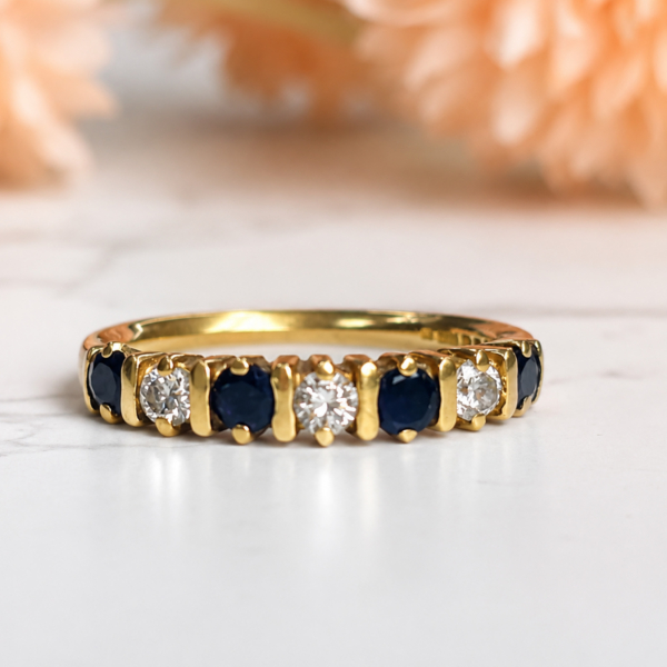 vintage sapphire stacking ring set with diamonds in 9ct gold for sale in Leeds