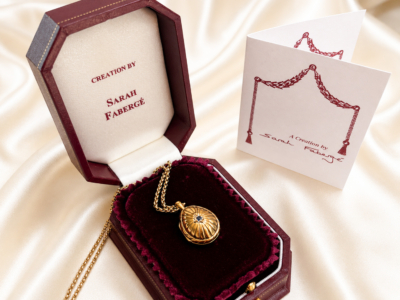 Sarah Faberge silver gilt egg pendant in original box with certificate for sale in Leeds