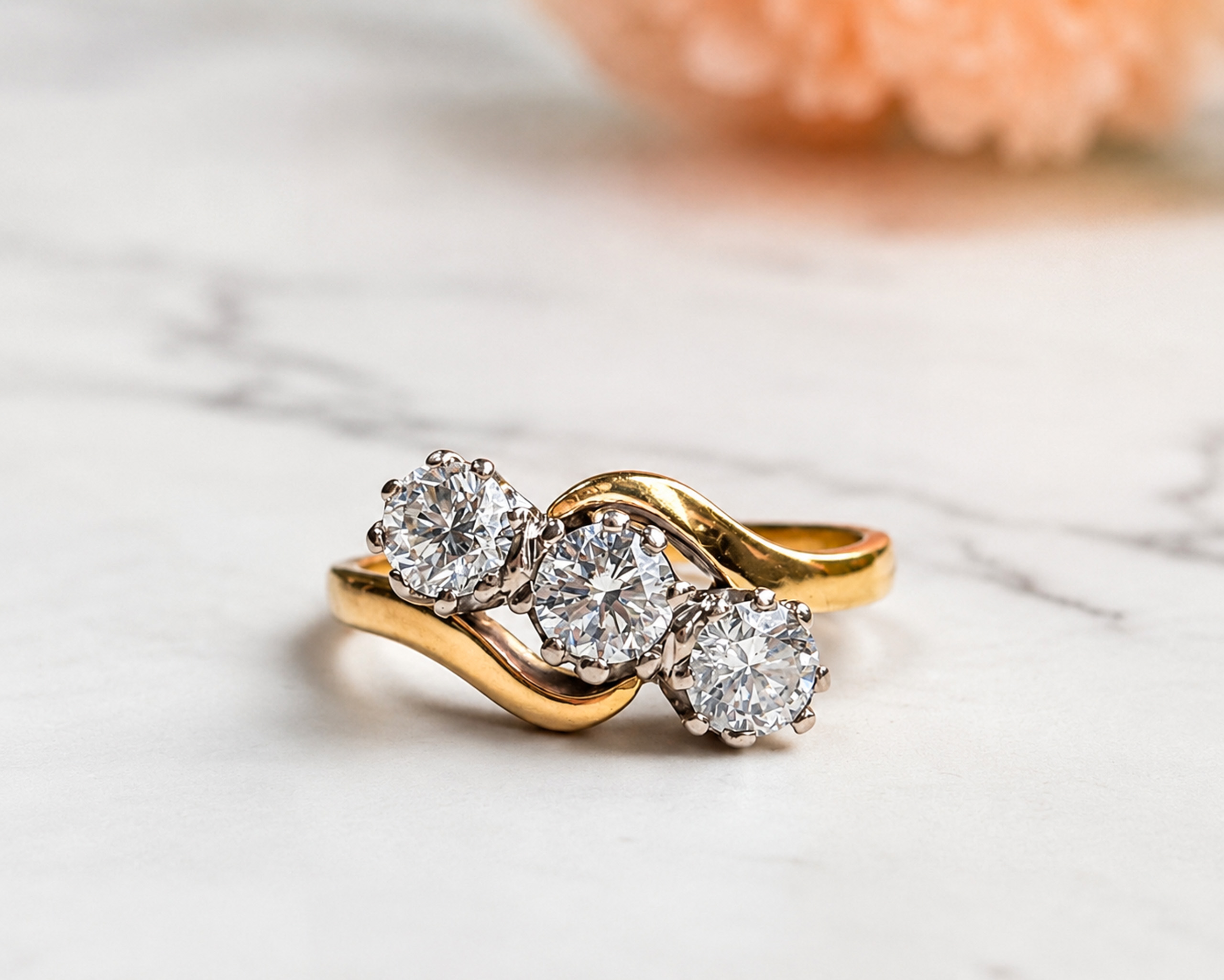 vintage three stone diamond bypass ring 1ct in 18ct yellow gold for sale in Leeds