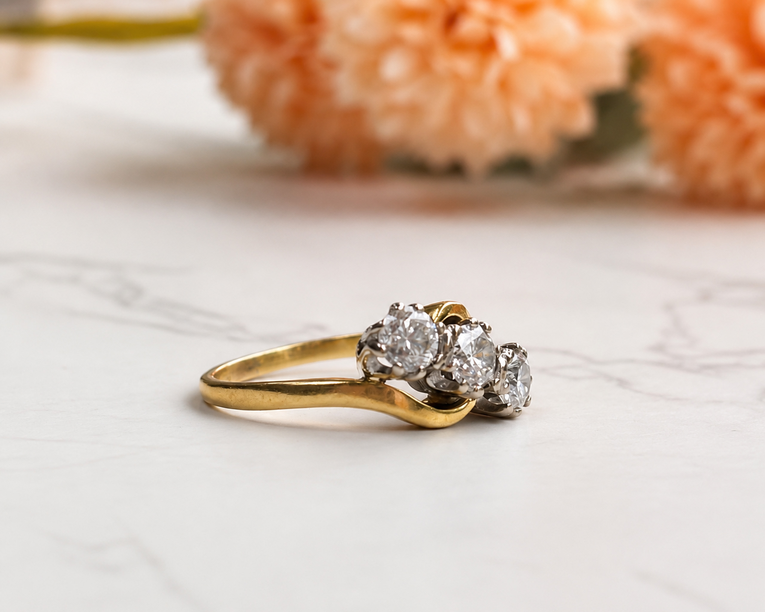 three stone diamond bypass ring side