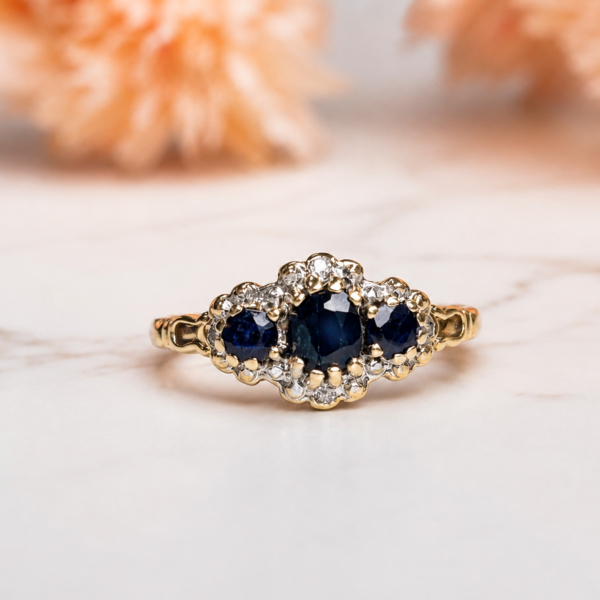 vintage 9ct gold sapphire and diamond ring for sale in Leeds