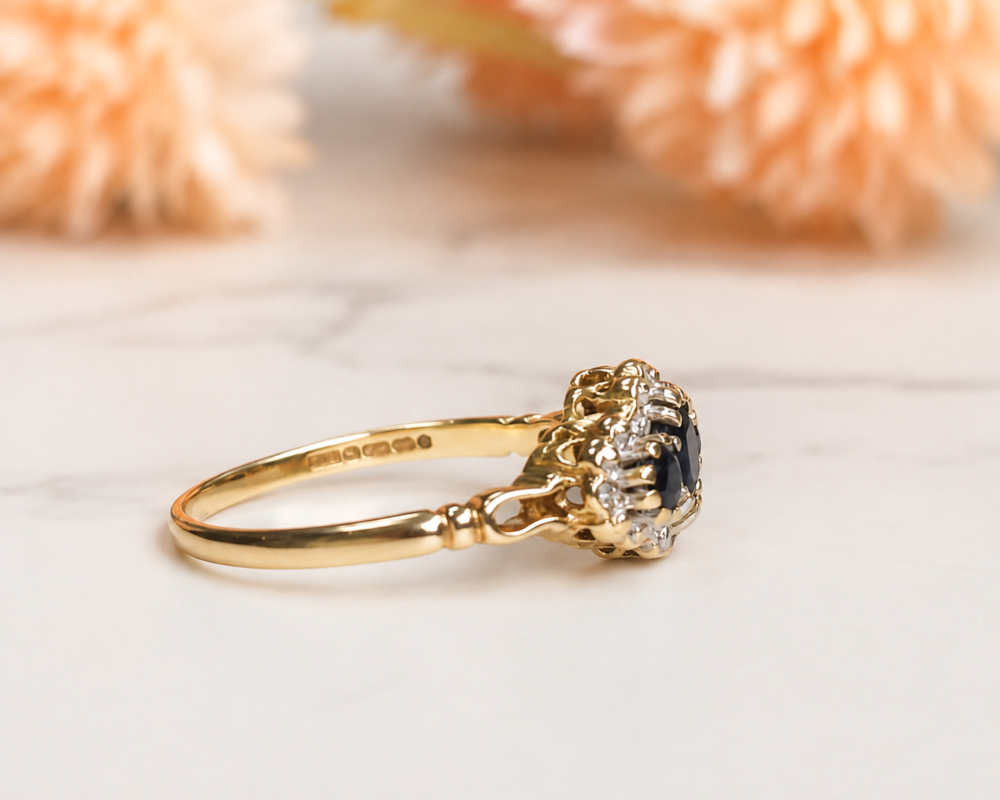 vintage 9ct gold sapphire and diamond ring for sale in Leeds