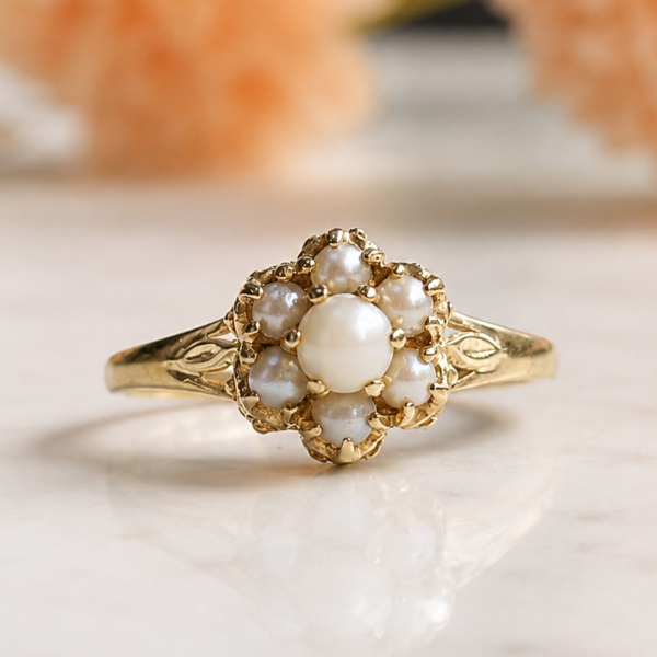 vintage pearl cluster ring in 9ct gold for sale in Leeds