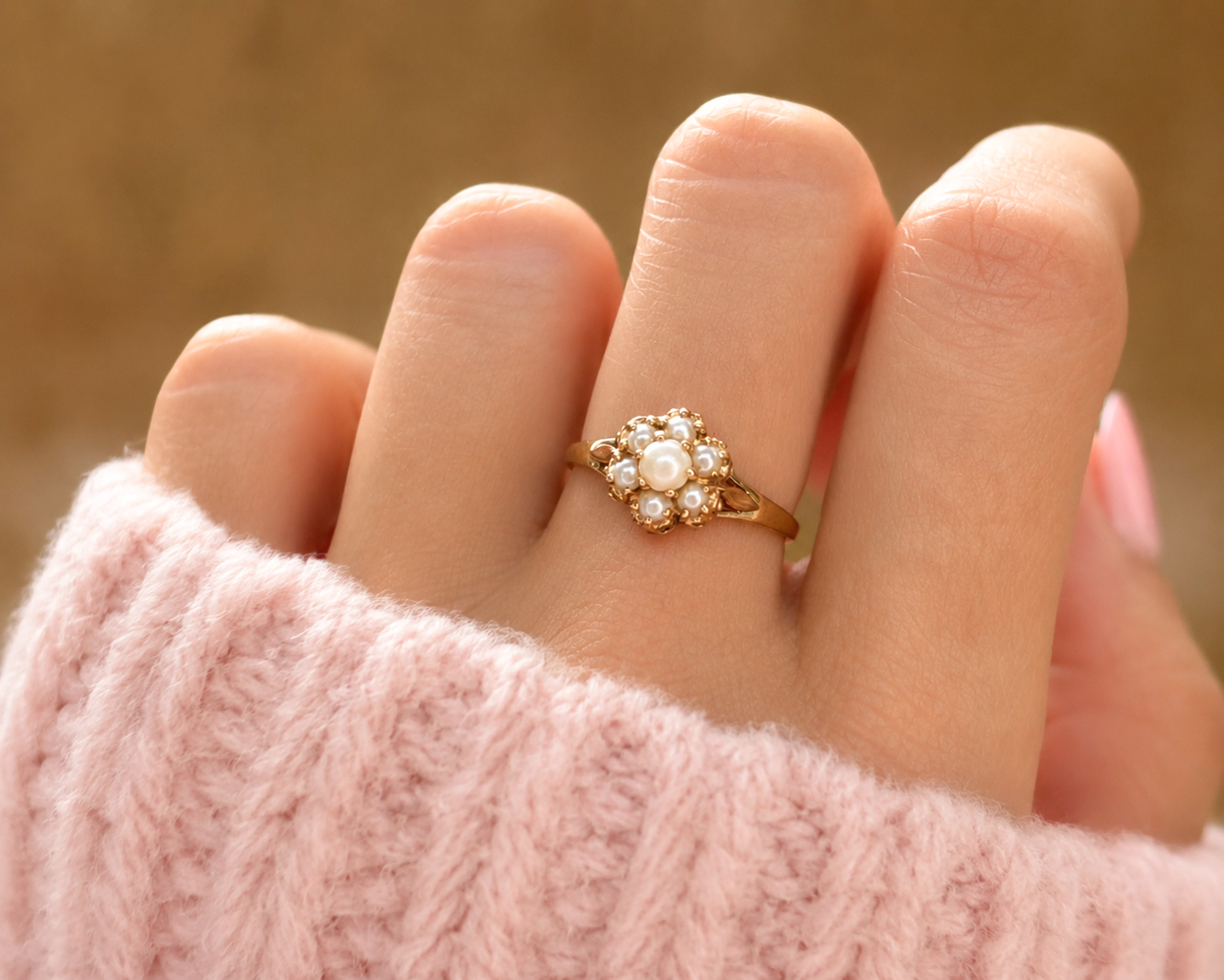 vintage pearl cluster ringon hand