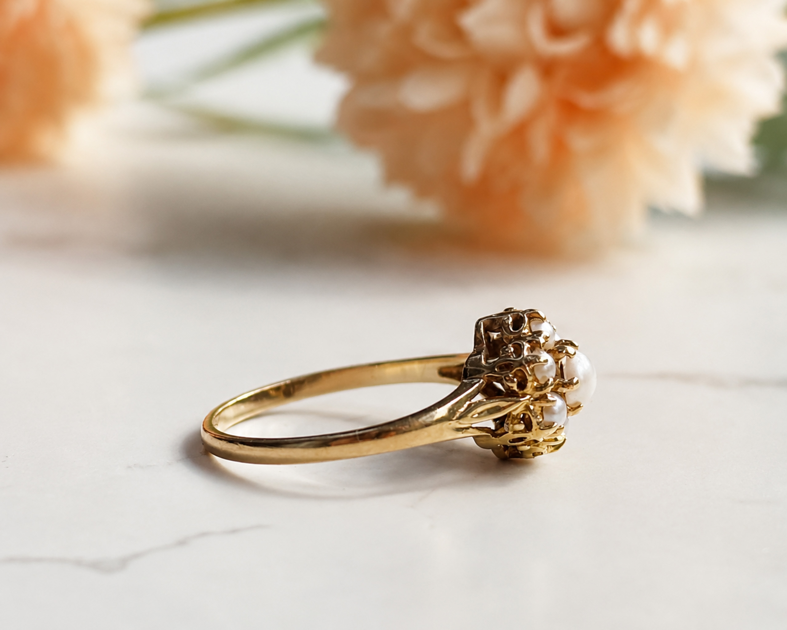 vintage pearl ring cluster side