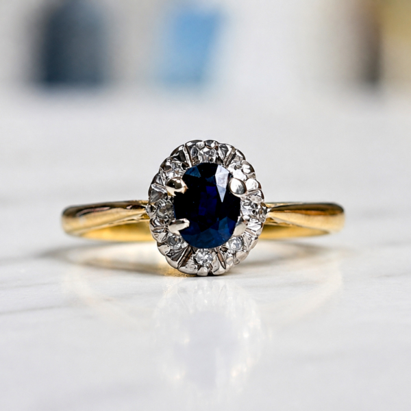 vintage sapphire and diamond cluster ring in 9ct yellow gold for sale in Leeds