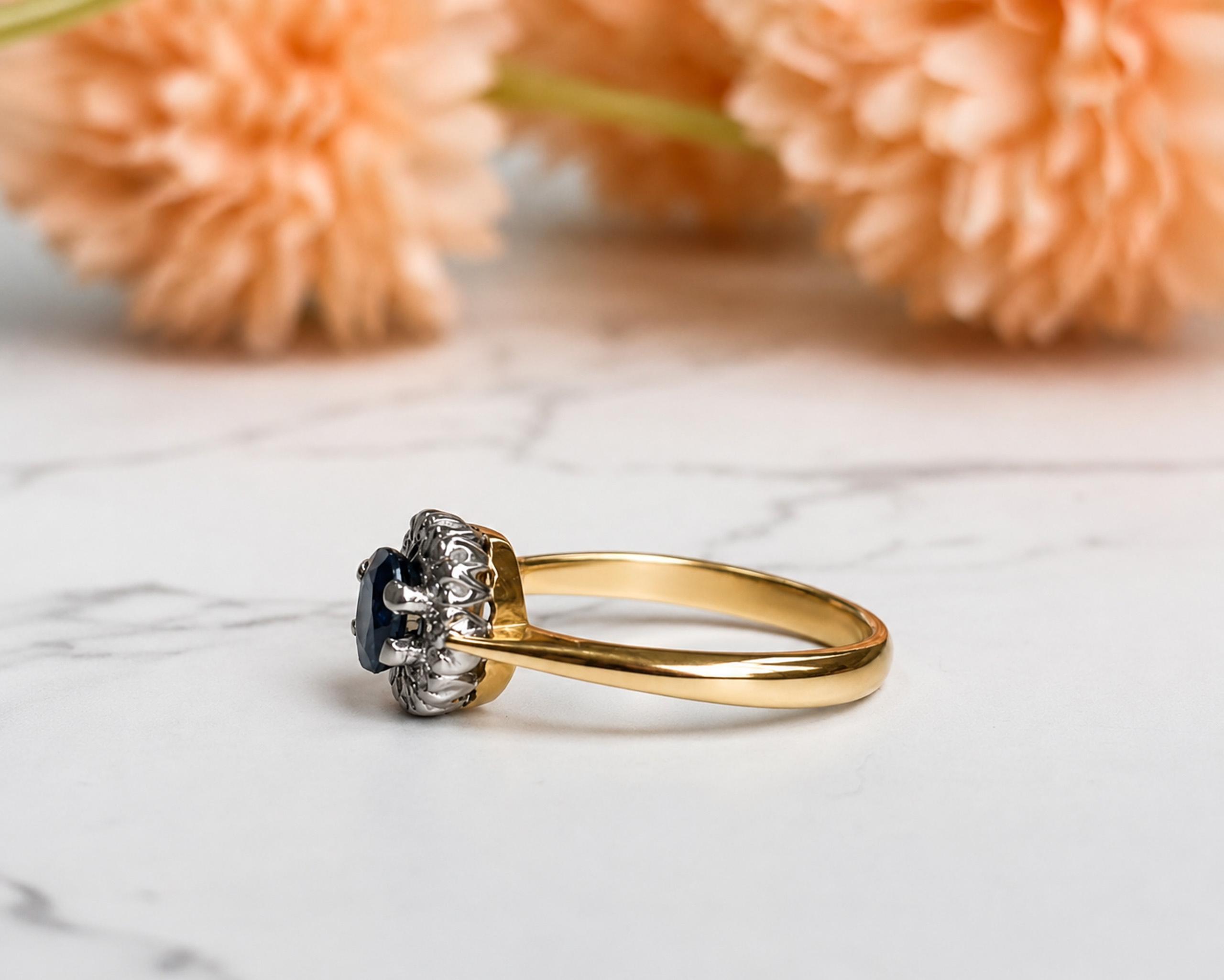 vintage sapphire and diamond side view
