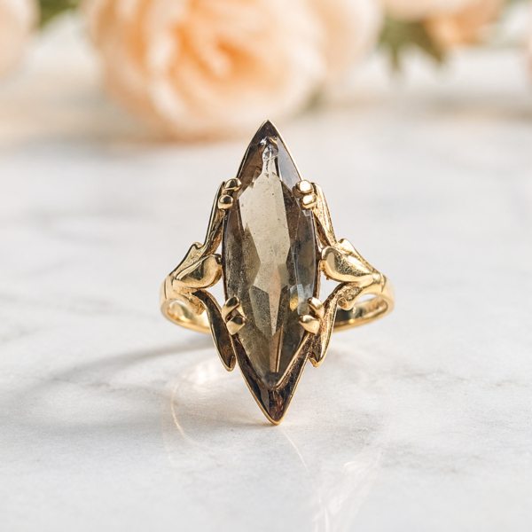 vintage 9ct gold smoky quartz statement ring for sale in Leeds
