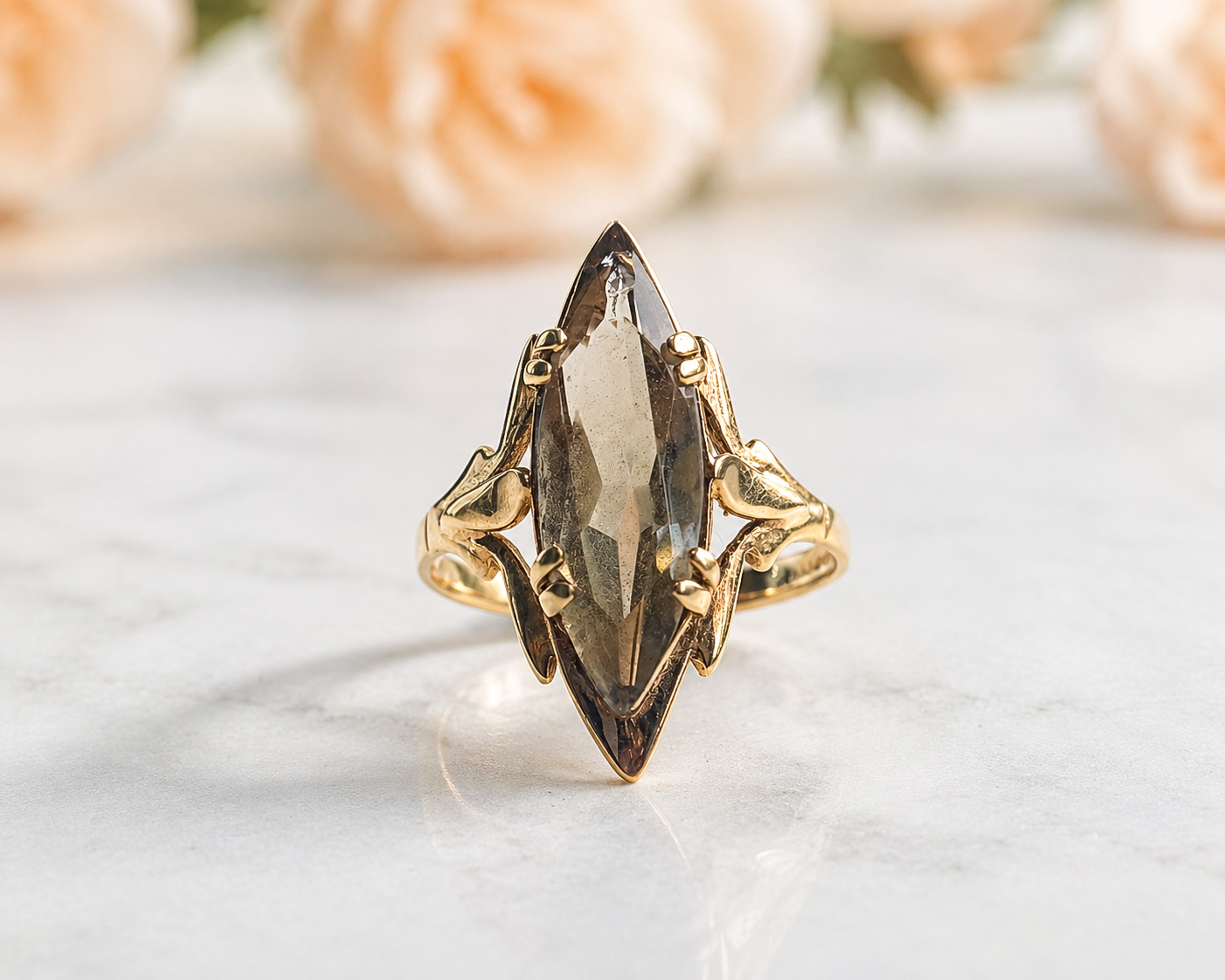 vintage 9ct gold smoky quartz statement ring for sale in Leeds