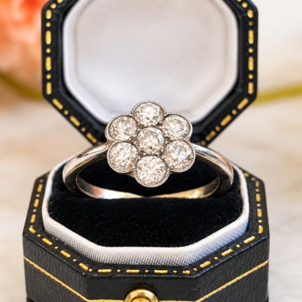 antique Art Deco daisy cluster ring 1ct in 18ct gold for sale in Leeds