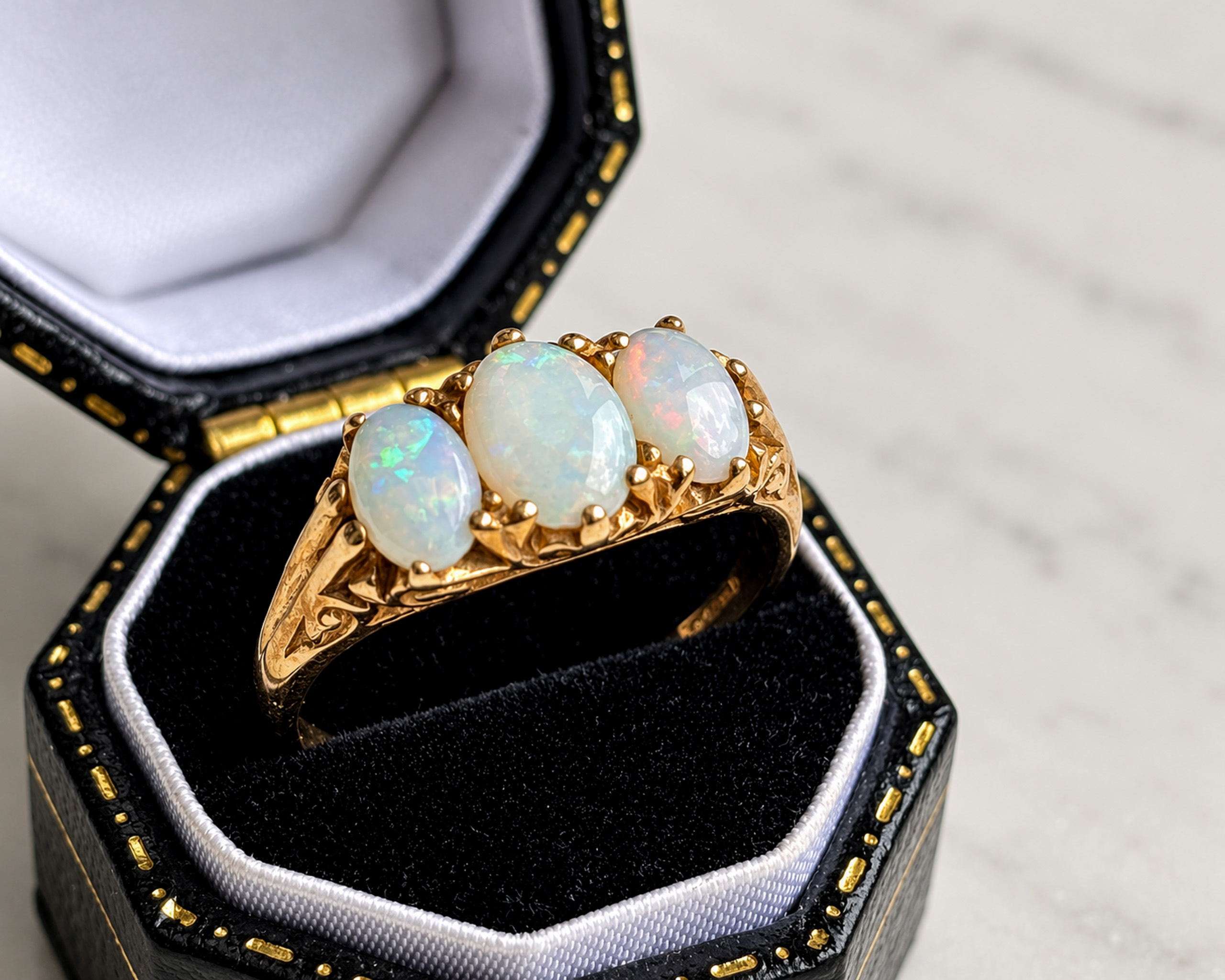9ct opal 3 stone in box
