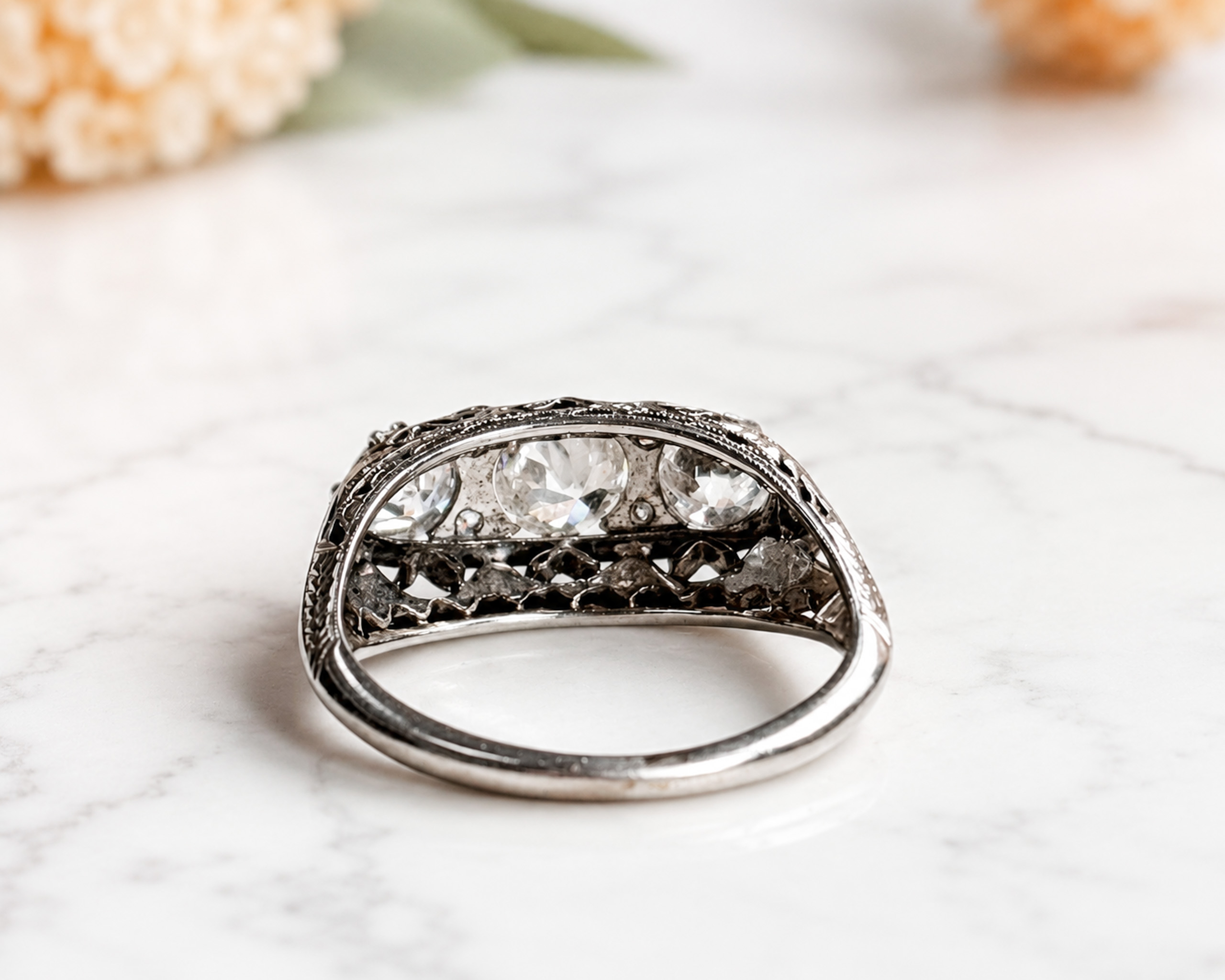 Edwardian 3 stone ring back view