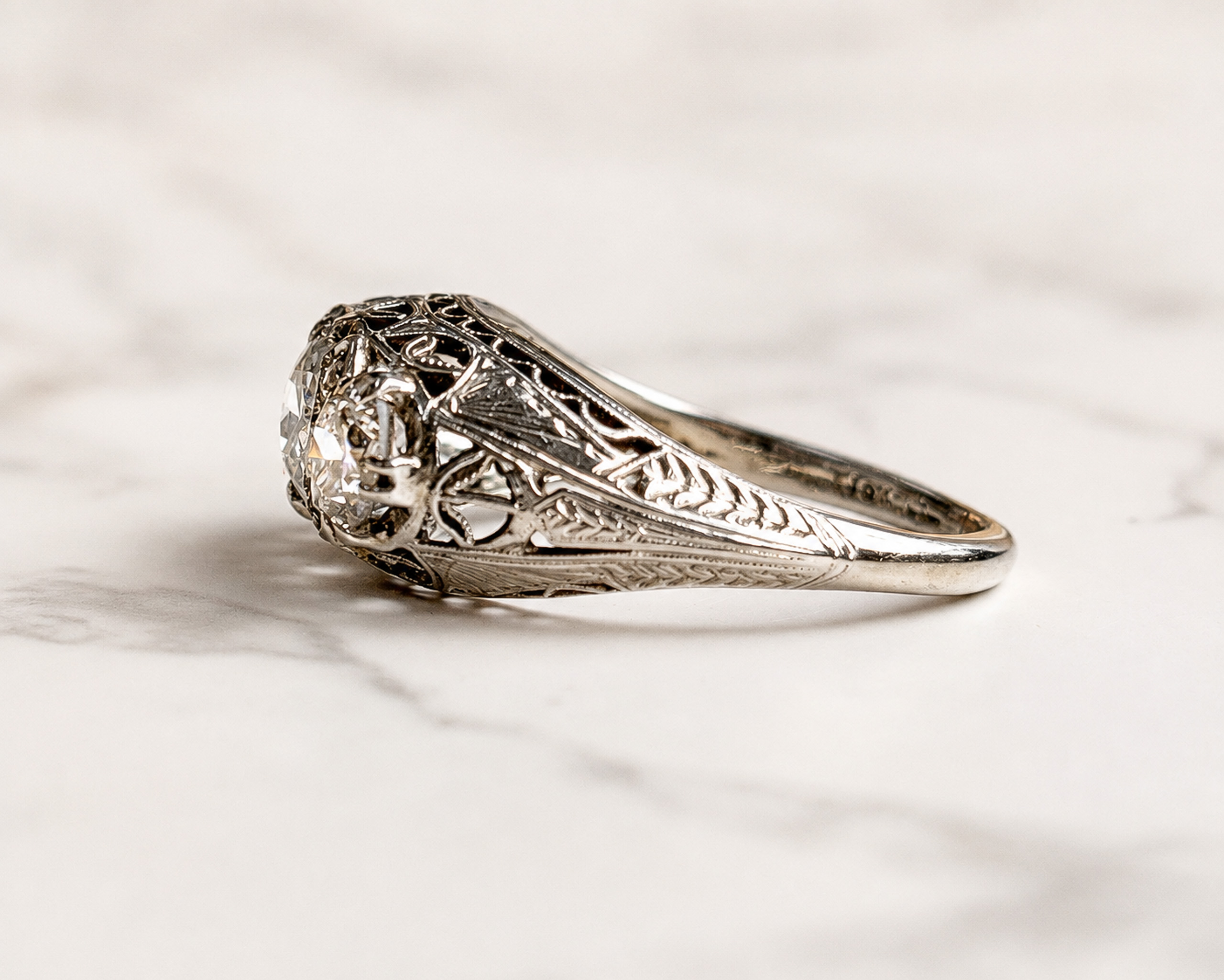 Edwardian 3 stone ring side view
