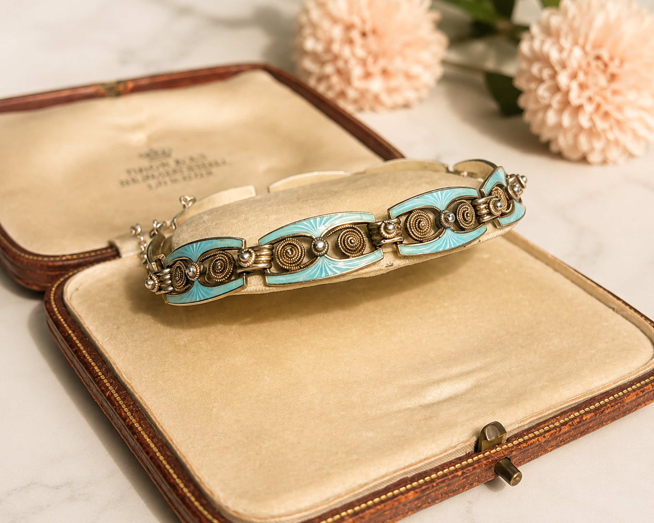 antique Marius Hammer silver and enamel bracelet in box