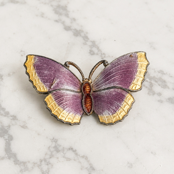 vintage silver and enamel butterfly brooch