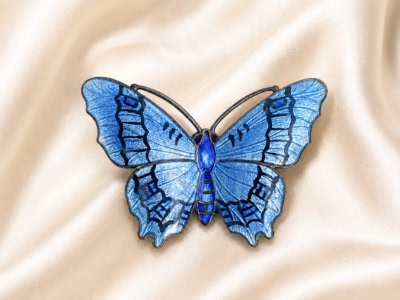 antique silver and enamel butterfly brooch for sale in Leeds
